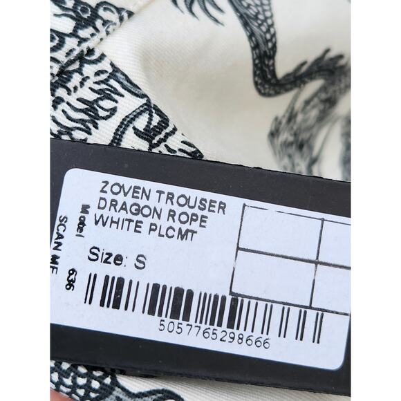 MOTEL ROCKS Zoven Trouser Womens S Dragon Rope White High Rise Pants lightweight - Picture 9 of 9